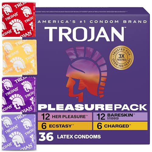 Trojan Pleasure Pack Assorted Latex Condoms, 36 Count - Variety Pack