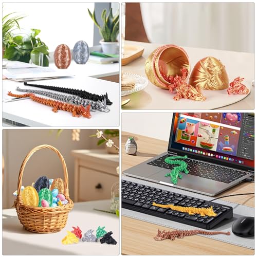 3D Printed Dragon Egg with Miniature Dragon & Ring - Easter Basket Stuffer