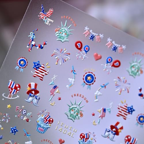 Quezadyl 3 Sheets 5D Independence Day Nail Stickers American Flag Decals