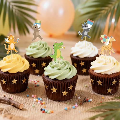 Safari Jungle Animal Cupcake Toppers - 40 Pcs for Kids Parties