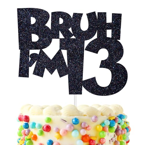 Happy 13th Birthday Cake Topper for Boys - Black Glitter Design