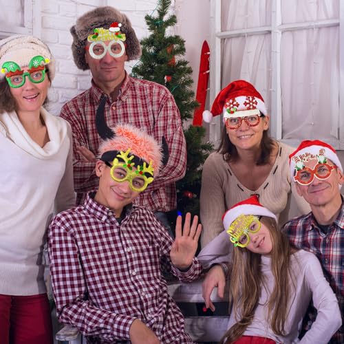 24 Pcs Christmas Glitter Party Glasses - Kids & Adults Holiday Favors & Photo Props