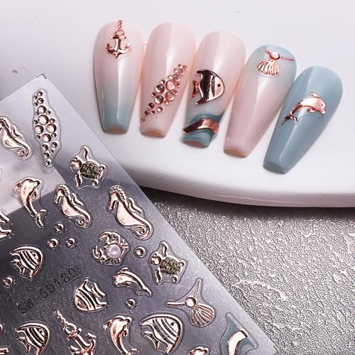 MOLILON 5D Embossed Ocean Nail Stickers Starfish Seashell Decals