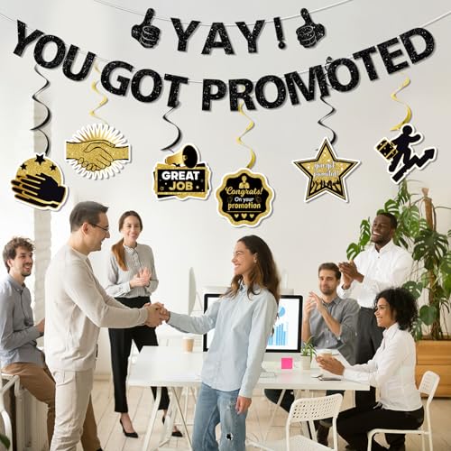 Yay! You Got Promoted Banner Set - Black & Gold Career Milestone Decorations