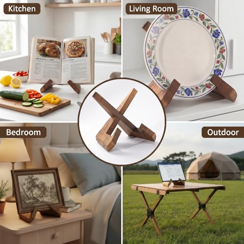 Rustic Wooden Cookbook Stand - Adjustable Recipe Holder for Kitchen