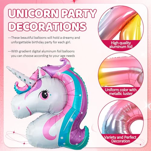 Unicorn 4th Birthday Balloon Set - 10pcs Foil Party Decorations for Girls