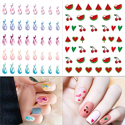 WOKOTO 12 Sheets 3D Self-Adhesive Nail Art Stickers Cute Decals for Women Girls