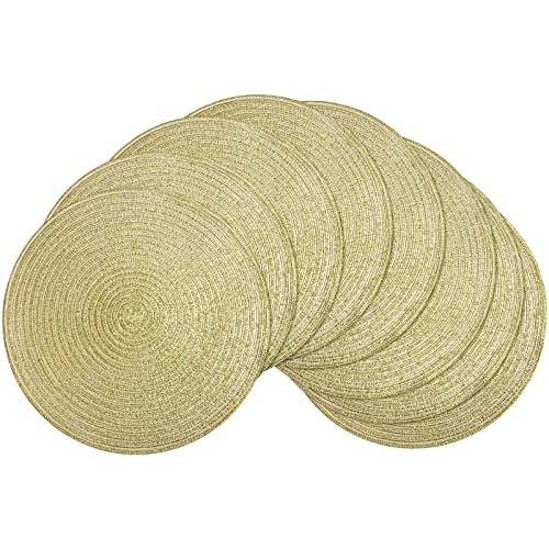 Set of 8 Gold Round Braided Placemats - 15 Inch Washable Table Mats for Dining & Holiday