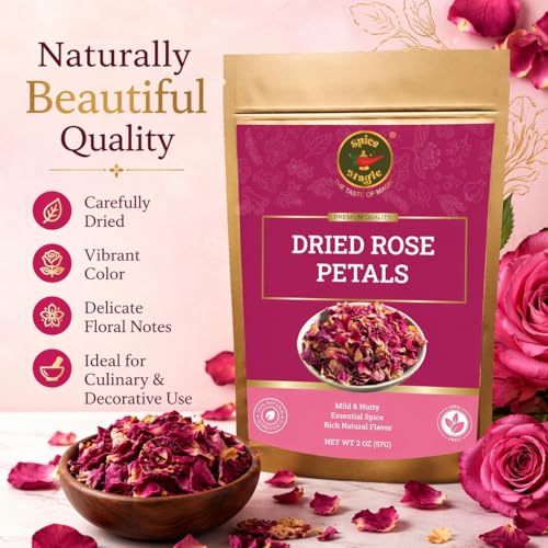 Spice Magic Culinary-Grade Dried Rose Petals - Edible 2 oz (57g) Pouch