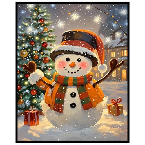 Christmas Snowman Wall Art Print 8x10 Festive Winter Holiday Decor