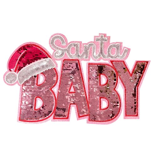 Santa Baby Large Sequin Embroidered Iron-On Patch for Clothing and DIY
