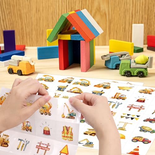Fancy Land Construction Temporary Tattoos for Kids Party Favors 140 Pcs
