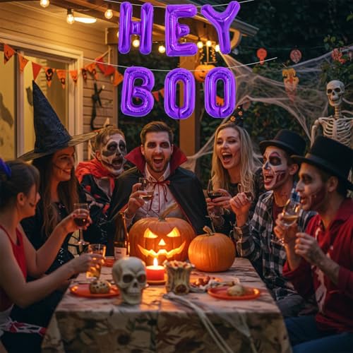 TONIFUL 16-Inch Purple Hey Boo Foil Balloons for Halloween Party
