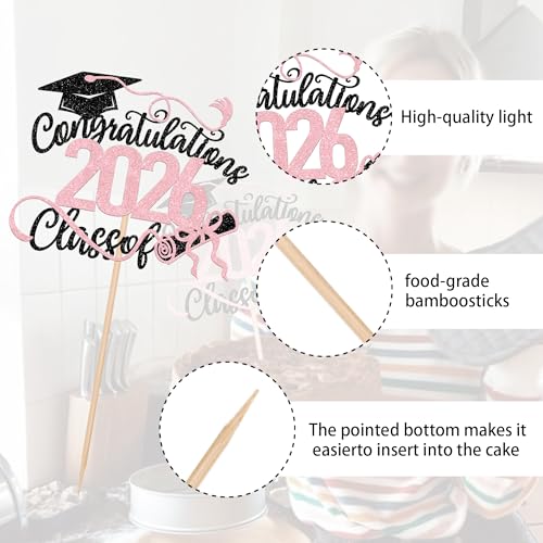 Class of 2026 Cake Topper - Glitter Graduation Decoration