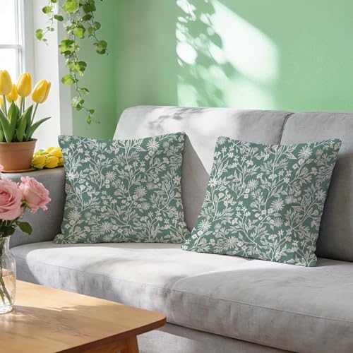 Floral Decorative Throw Pillow Covers - 18x18 Set of 2