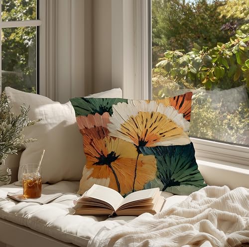 Boho Floral Throw Pillow Cover 18x18 Inch, Abstract Design - Variation 8