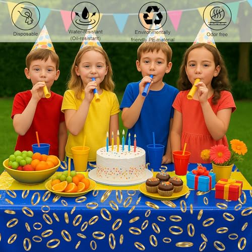 3-Pack Blue & Gold Ring Print Plastic Tablecloths - 108x54