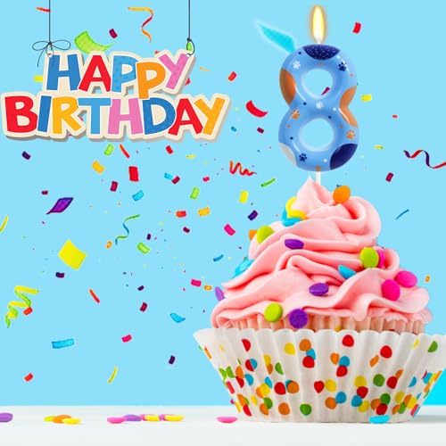 Blue Dog Paw Number 8 Birthday Candle Cake Topper Party Supplies