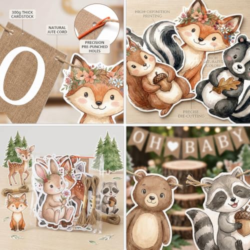 Oh Baby Woodland Animal Banner for Baby Shower – Rustic Boho Party Decor