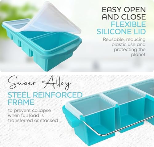 Silicone Freezer Tray with Lid - 1 Cup Portion Control Ice Cube Mold