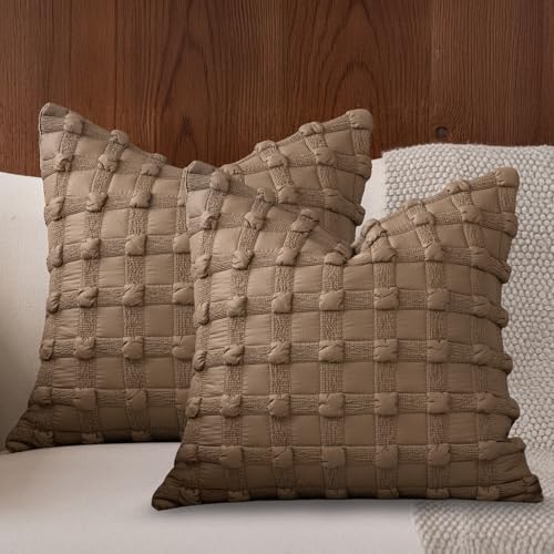 DWR 18x18 Throw Pillow Covers, 3D Sculpted Knot Grid with Velvet Back (Set of 2)