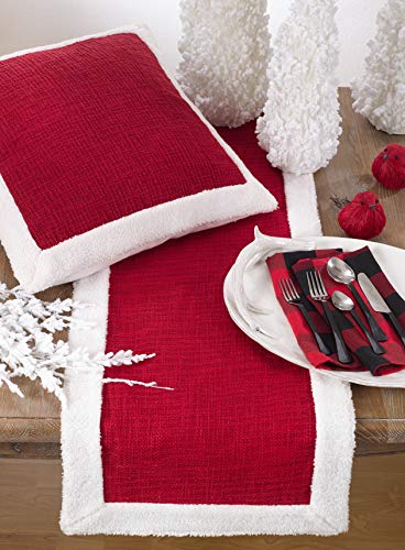 Christmas Table Runner with Sherpa Border - 16 x 72 Inches, Red