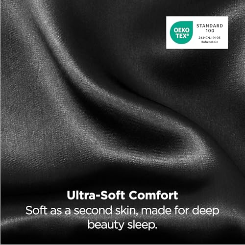 Bedsure Satin Pillowcases King Size Set of 2 - Black Silk-Like Bedding