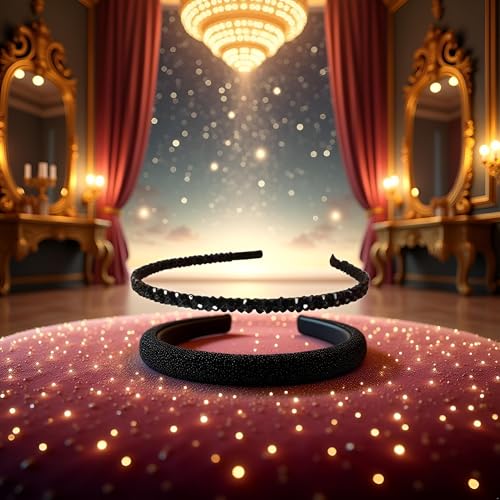 PurYupearl Black Crystal Rhinestone Headband Two-Row Beaded Hair Band