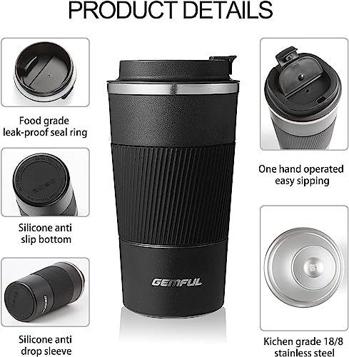 GEMFUL 17oz Insulated Stainless Steel Travel Coffee Mug - Blue
