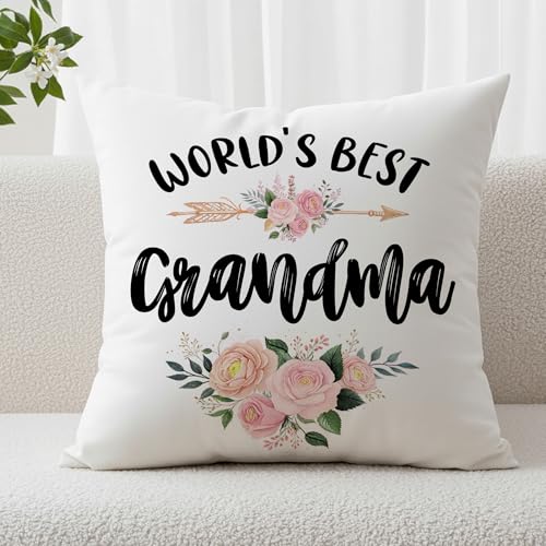Grandma Throw Pillow Cover - World's Best Grandma Gift, 18x18in