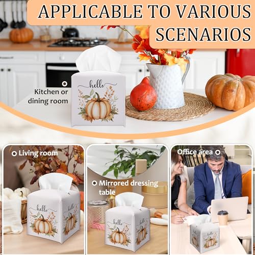 White Pumpkin Leather Tissue Box Cover - Autumn Square Holder