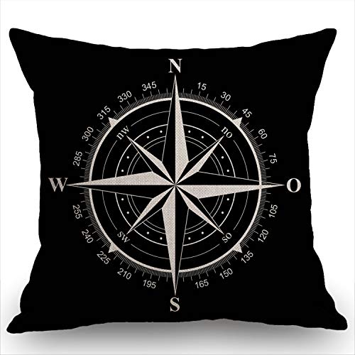 Compass Rose Throw Pillow Cover 18x18 Inch Cotton Linen