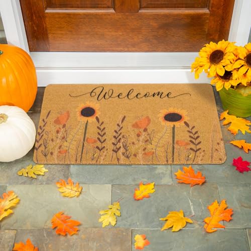 Sunflower Fall Welcome Doormat - 17x30 Inch Natural Coir Outdoor Door Mat