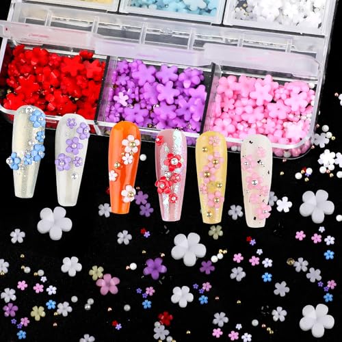 FOIMAS 3D Flower Nail Charms & Rhinestones Set with Tweezer