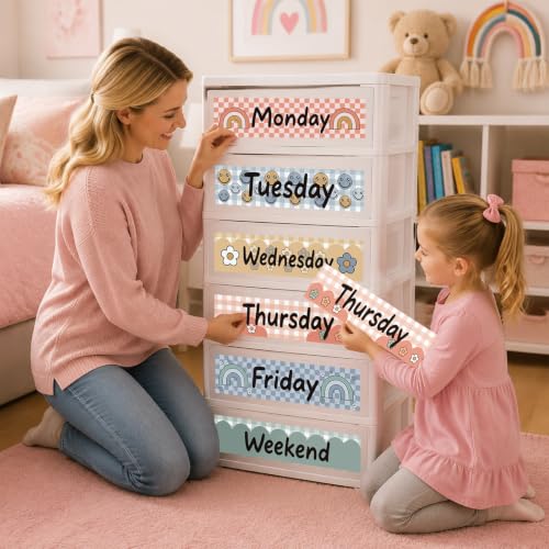 36 Pcs Days of the Week Stickers, Large Checkered Weekly Organizer Decals