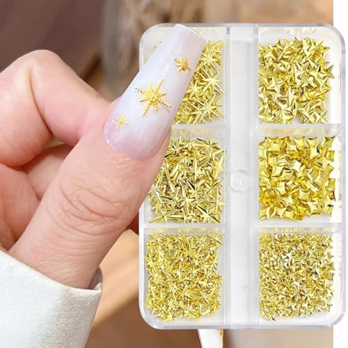 GUAACCB 3D Gold & Silver Star Nail Charms - 2 Box Celestial Metal Jewels