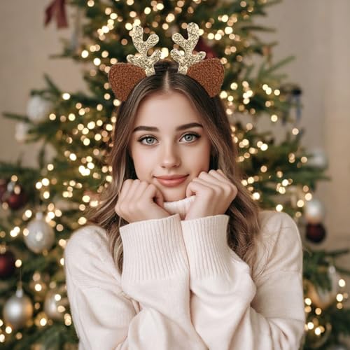 Sightor Golden Sequined Reindeer Antlers Headband for Christmas Party