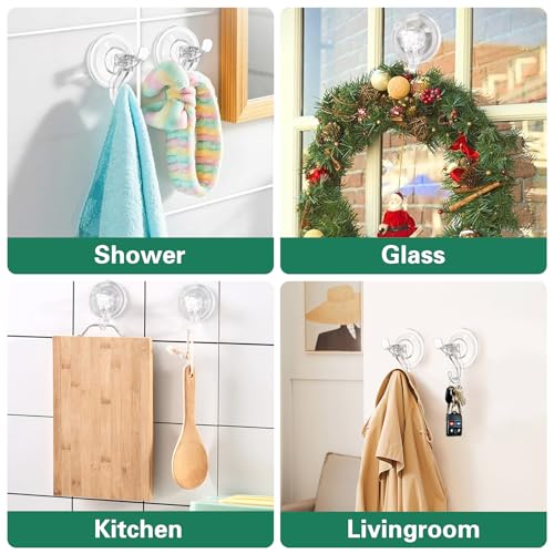 Goabroa 3 Pack Suction Cup Hooks - Clear Double Hooks for Flat Surfaces