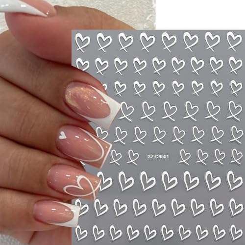 Valentine Heart Nail Stickers 3D Self-Adhesive Decals 8 Sheets