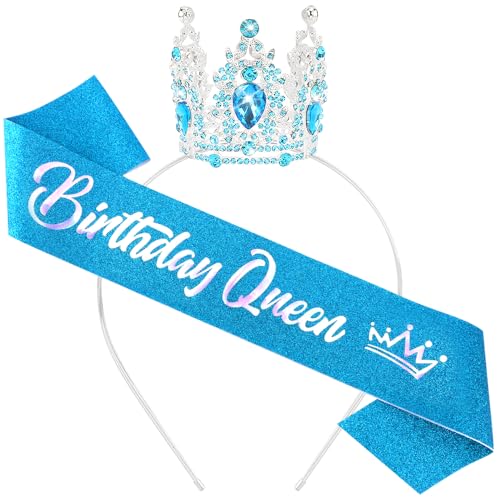 Birthday Queen Sash and Rhinestone Tiara Crown Set for Women