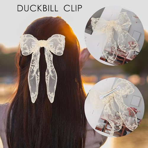 WLLHYF Large Lace Hair Bow Clip - Elegant Tulle Hair Ribbon Barrette