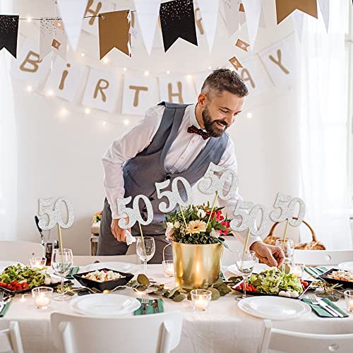 50th Birthday Centerpiece Sticks - 12 Pack Glitter Number 50