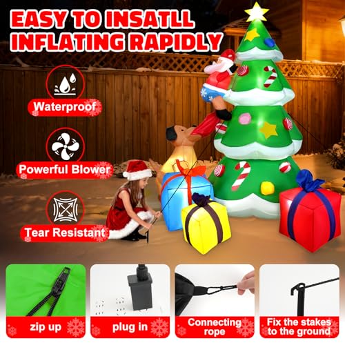 8ft Christmas Inflatable Tree with Santa, Dog & Gift Boxes - Outdoor Yard Decor