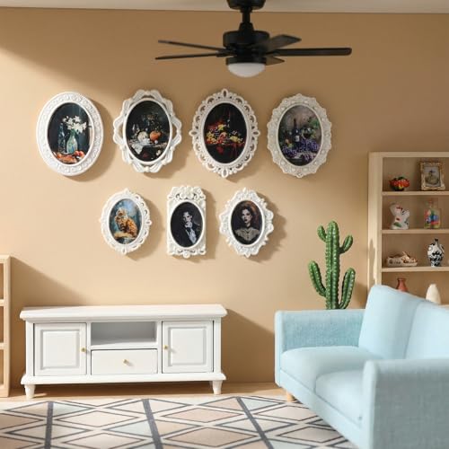 Yolev 7Pcs Mini Vintage Picture Frames Small White Oval Antique Photo Set