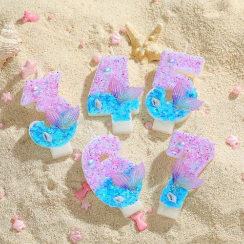 Pink Blue Mermaid Number 5 Cake Candles - 2.76 Inch Birthday Party Decorations