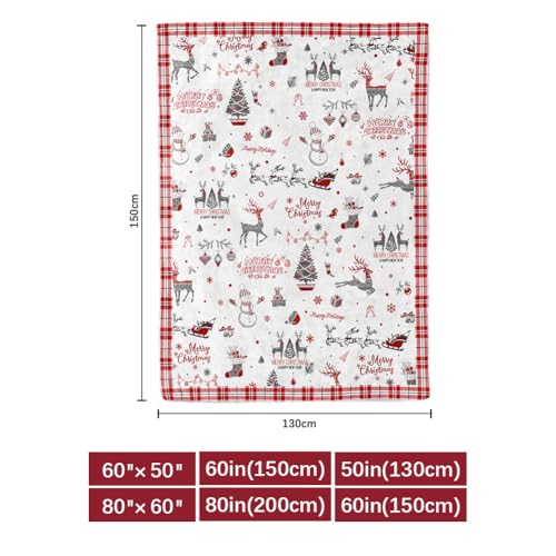 Christmas Reindeer Snowman Throw Blanket 60x80 Inches - Festive Holiday Decor