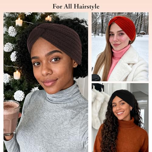Moikolok 4-Pack Stretchy Winter Headbands Ear Warmers for Women