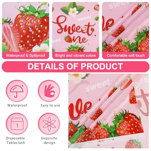 3-Pack Strawberry Tablecloths for Birthday & Baby Shower - 108x54in