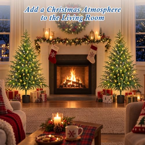 4ft Artificial Norfolk Pine Christmas Tree Set with Lights - 2 Pack