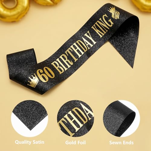 60th Birthday King Sash for Men - Black & Gold Party Decoration